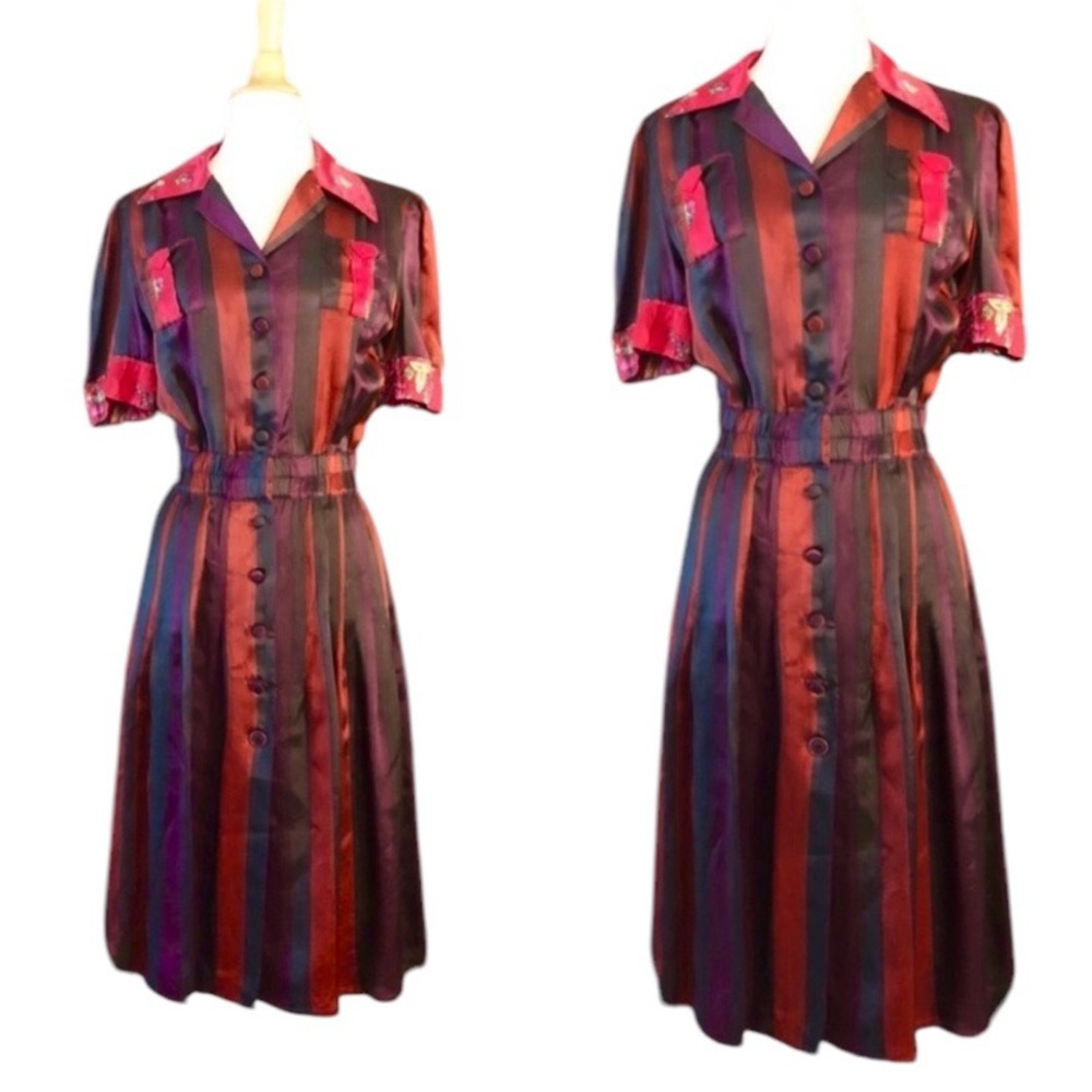 Vintage Y2K Jean Paul Gaultier Italy Striped Button Down Dress, Jewel Tones, S